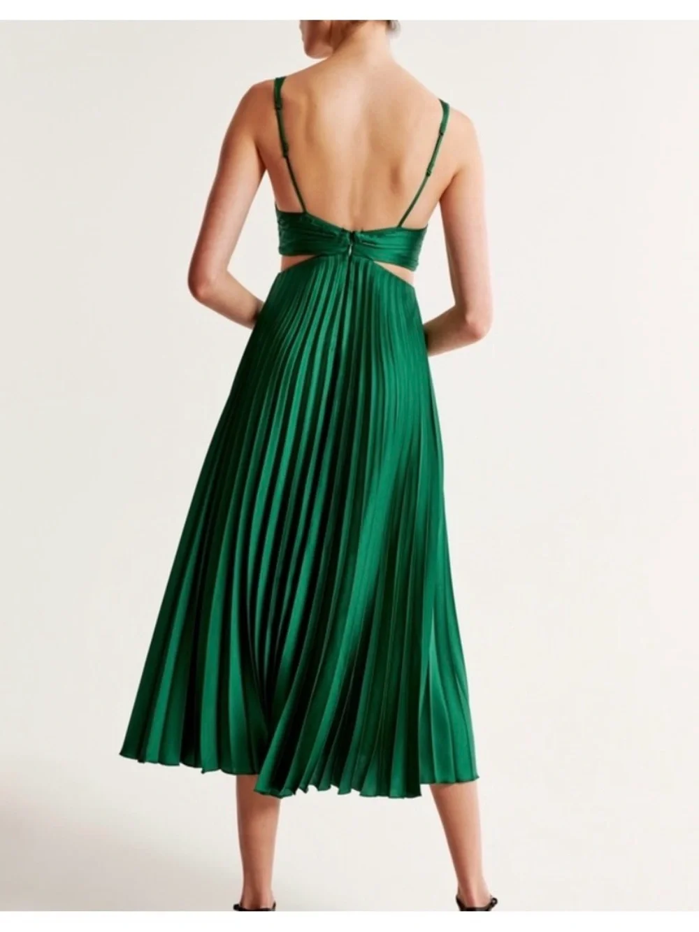 Abercrombie & Fitch Emerald Green Satin Pleated dress with cut outs